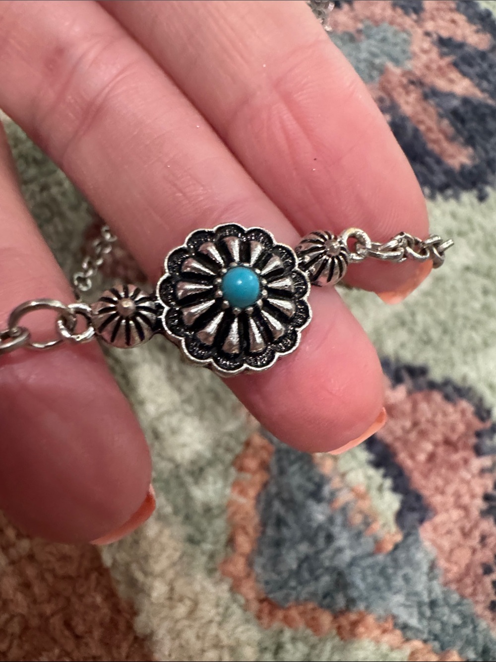 Silver-Tone Floral Turquoise Accent Necklace